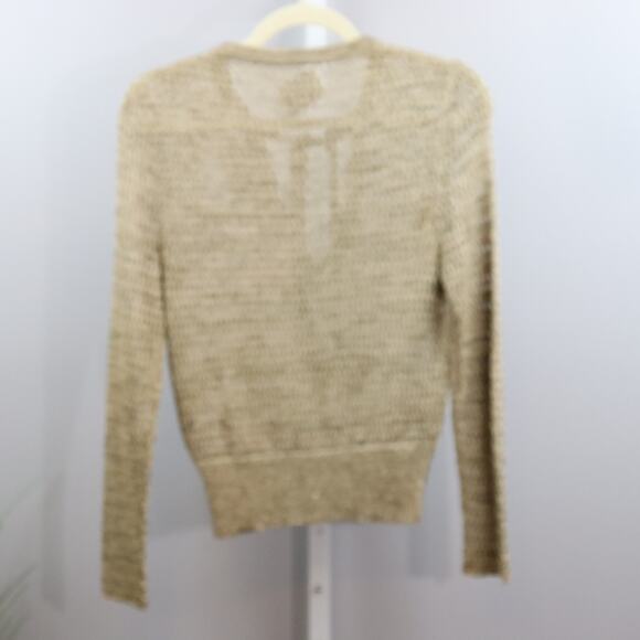 Vintage Jayna New York Metallic Knit Top Tie Neck Gold Sheer Sz XS - Picture 2 of 5